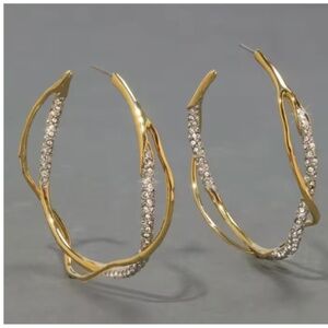 Twisted Gold & Crystal Hoop Earrings